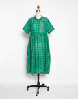 Dora Check Jamdani Dress - Mint