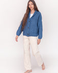 Andean Wool Bomber Cardi, Azul Claro