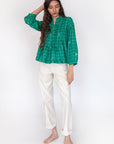 Alma Check Jamdani Top - Mint