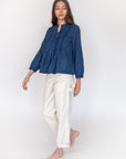 Alma Double Stripe Top - Natural Indigo
