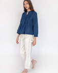 Alma Double Stripe Top - Natural Indigo