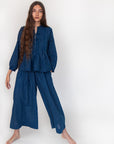 Danae Double Stripe Skirt Pant - Natural Indigo