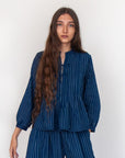 Alma Double Stripe Top - Natural Indigo
