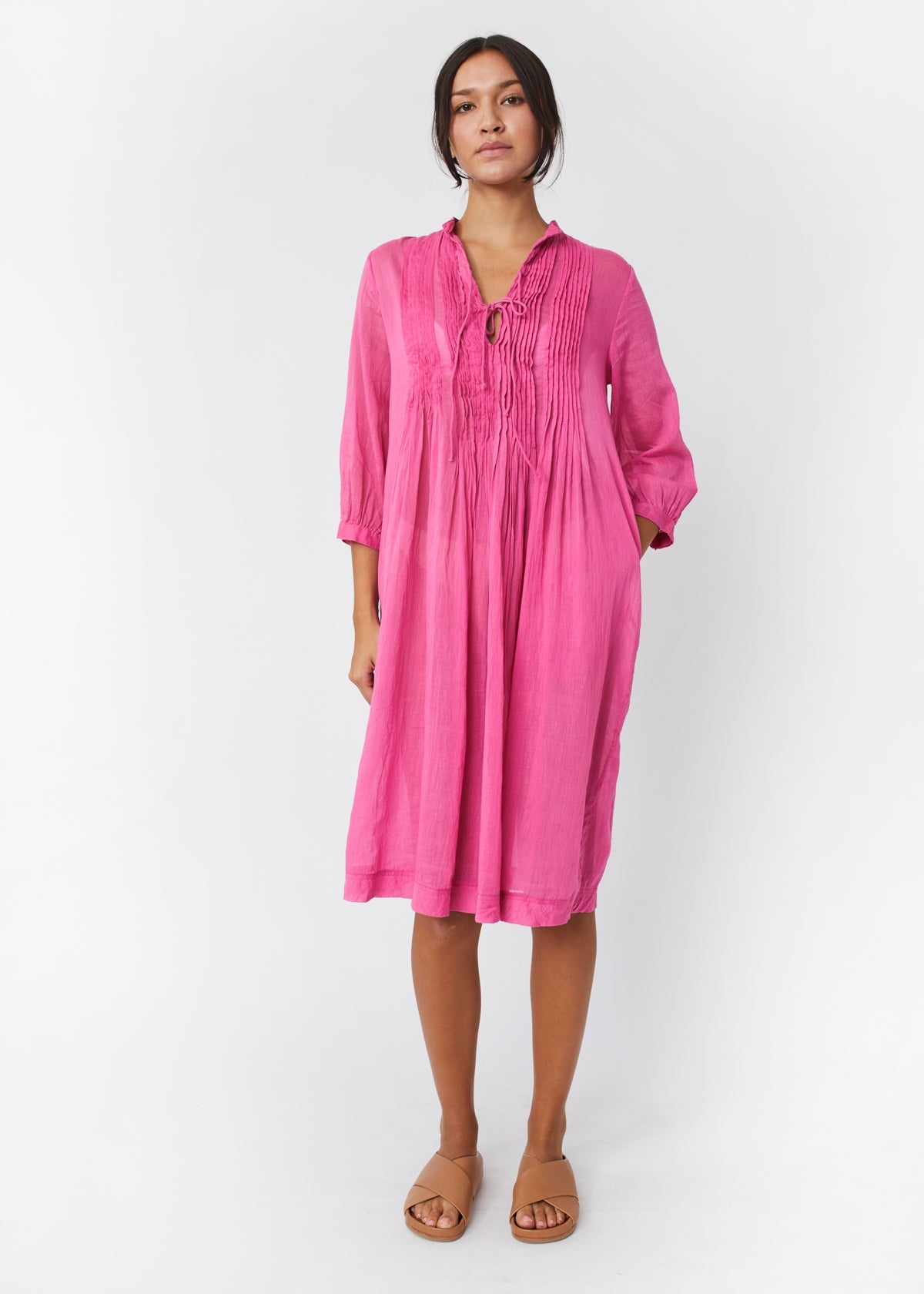 Aditi Cotton Gauze Dress - Fuchsia