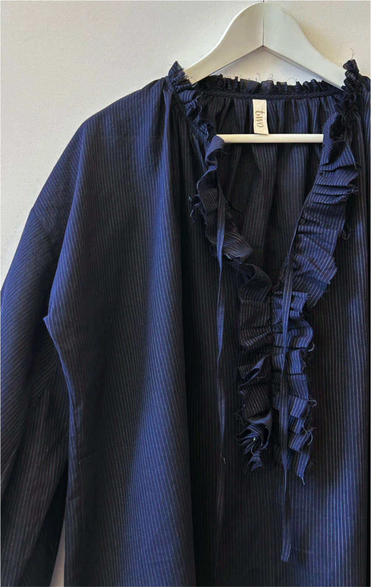 Ruffle Shirt - Navy Pinstripe by Two