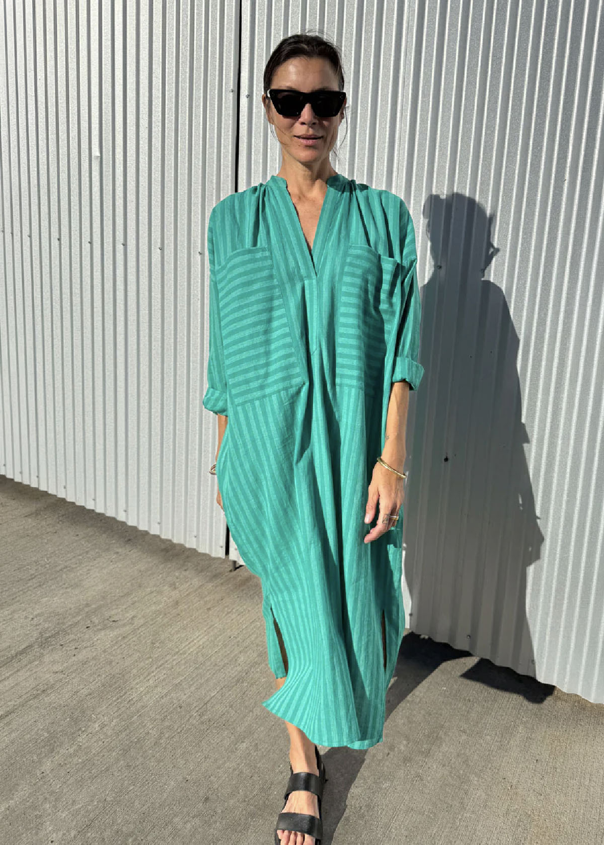 Pocket Caftan - Emerald Stripe by Two