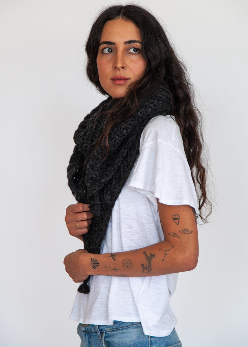 Freya Alpaca Triangle Scarf - Charcoal