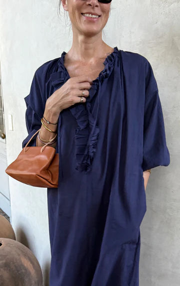 Ruffle Caftan - Navy Pinstripe by Two