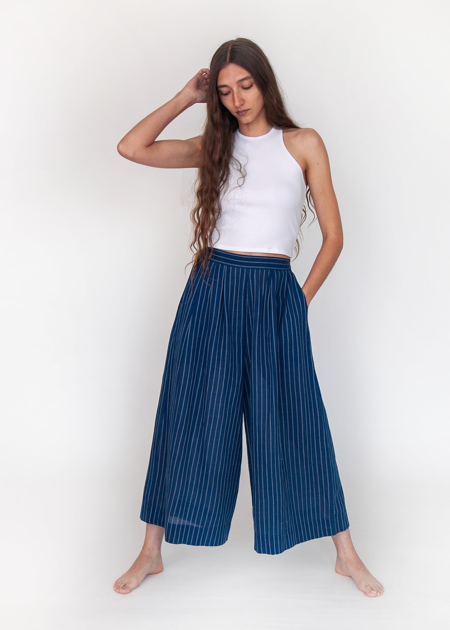 Danae Double Stripe Skirt Pant - Natural Indigo