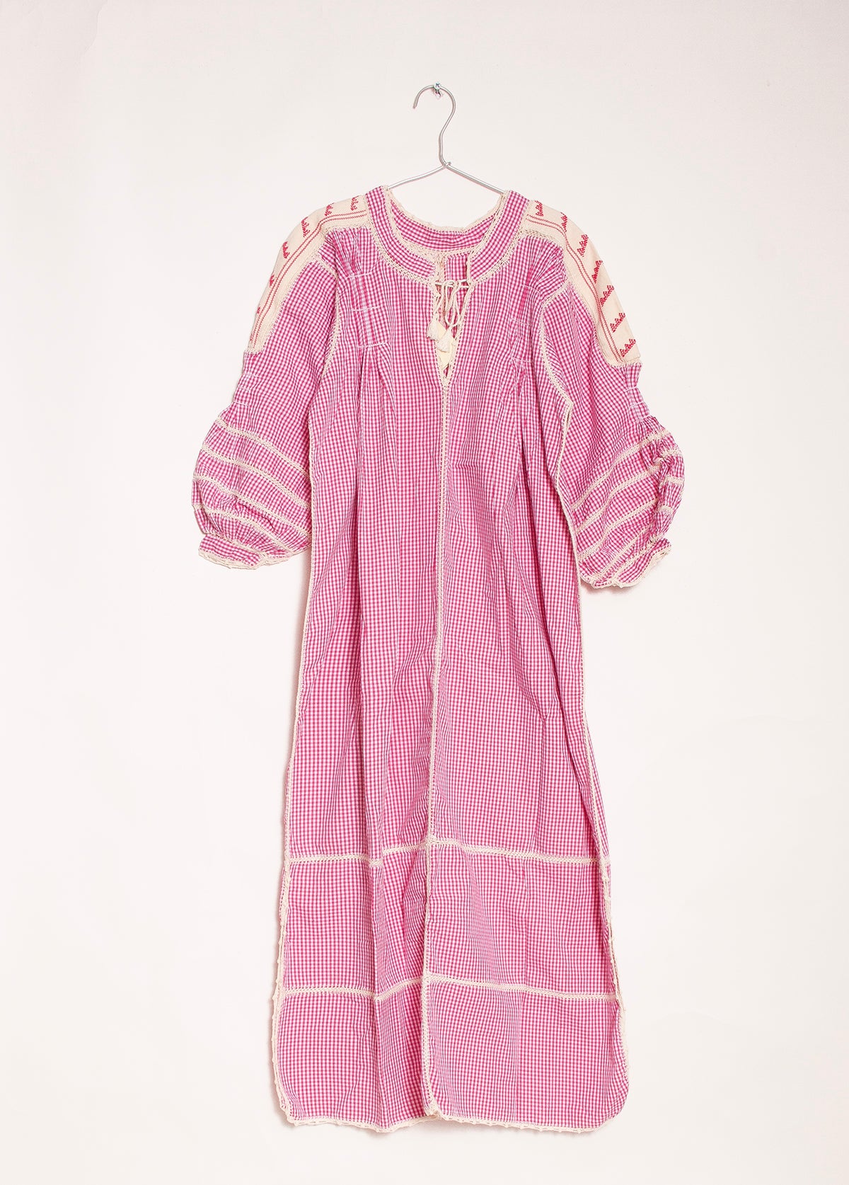 Sirena Dress Long Sleeves Gingham - Raspberry
