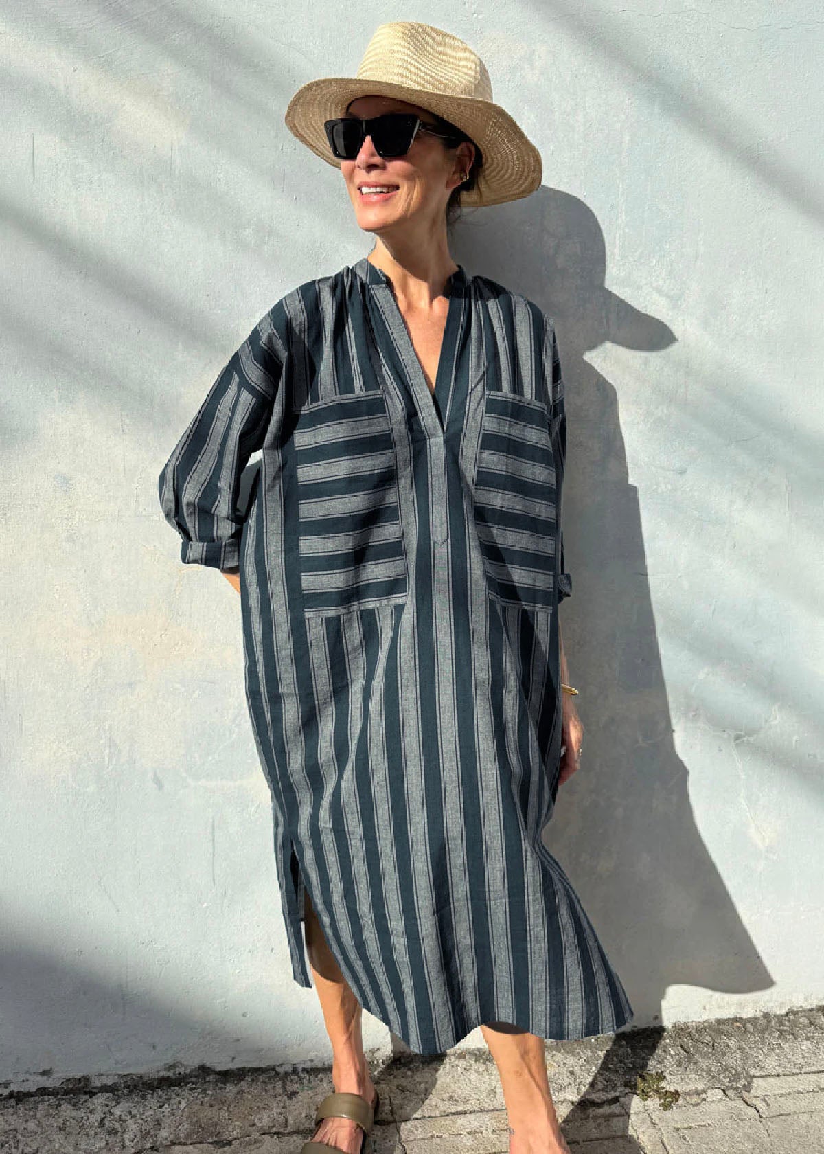 Pocket Caftan - Teal Stripe by Two