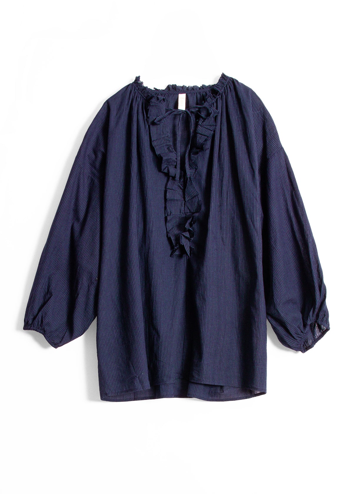 Ruffle Shirt - Navy Pinstripe by Two