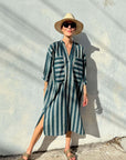 Pocket Caftan - Teal Stripe by Two