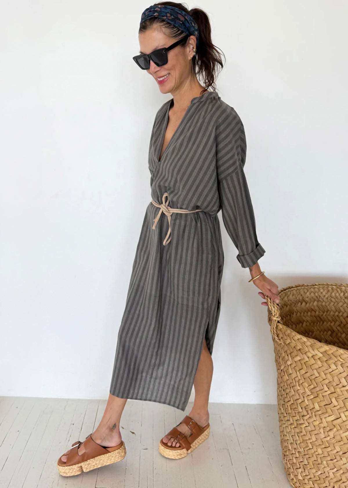 Long Caftan - Grey Stripe By Two